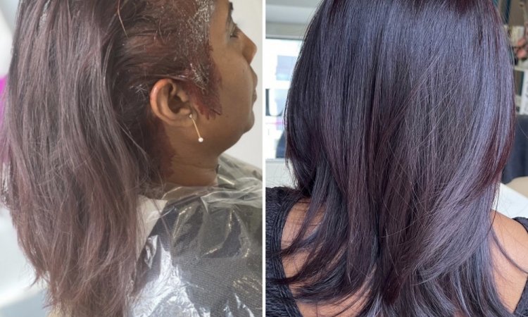 Réalisation d'un couleur sur cheveux mi-longs à saint-Denis 974